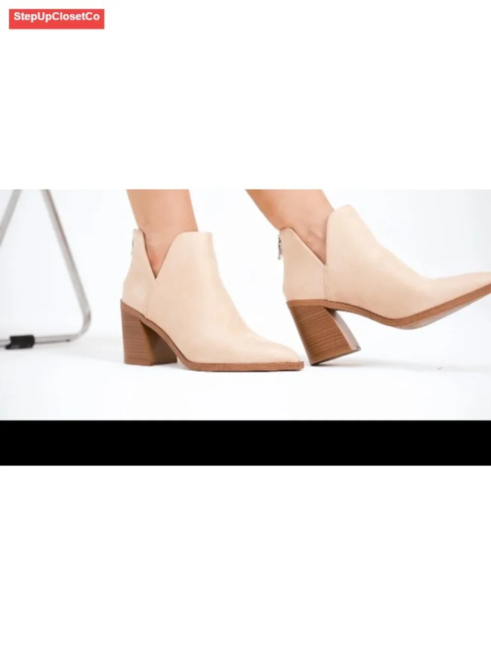 Slip on Ankle Boots V Cutout Pointed Toe Chunky Stacked Heel Booties Faux